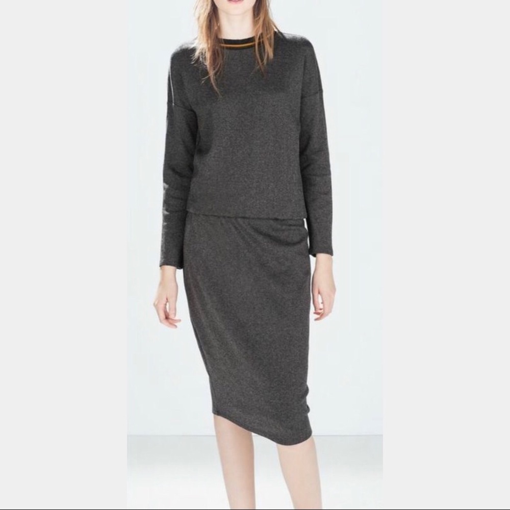 ZARA Dress w/ Yellow & Olive Sporty Ribbed Collar